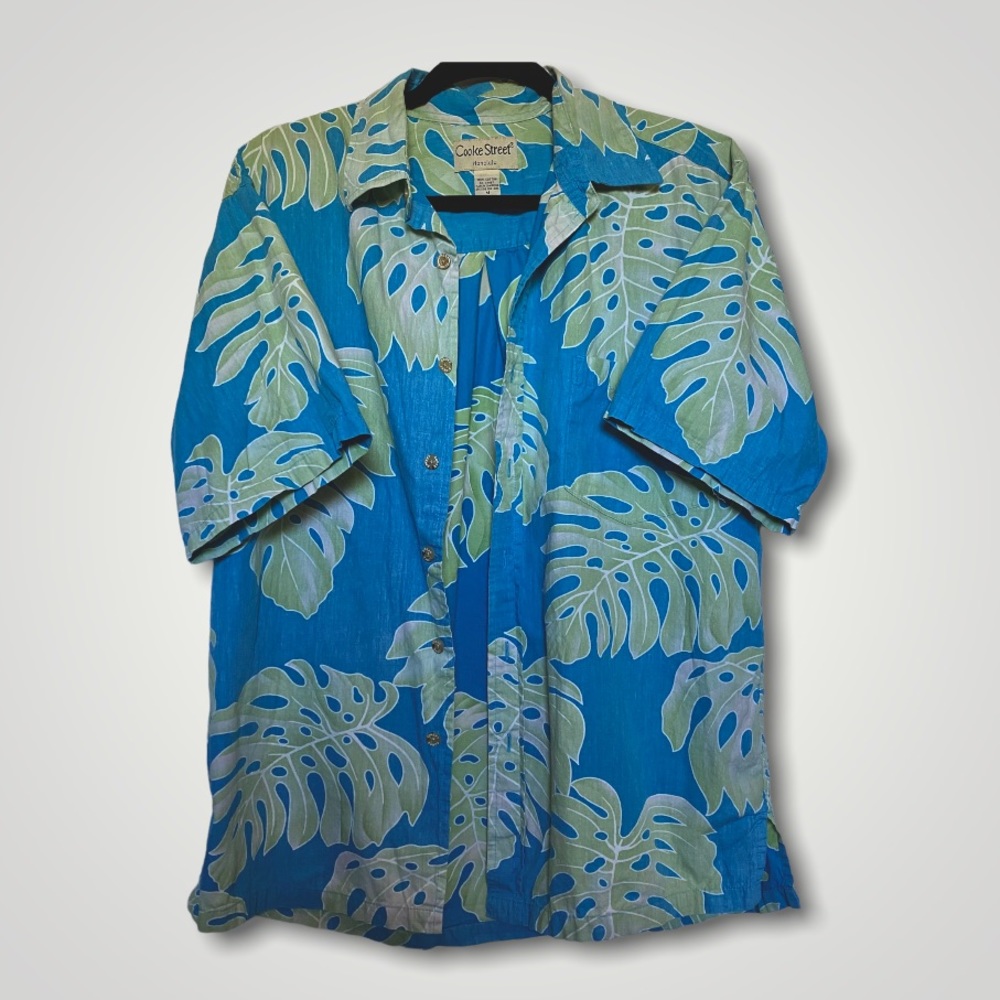 Cooke Street Hawaiian Shirt, Blue & Green, Size M